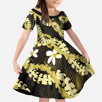 Puakenikeni Maile Lei Family Matching Summer Maxi Dress and Hawaiian Shirt Frangipani Yellow Tropical Leaves