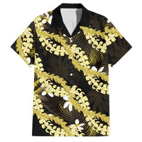 Puakenikeni Maile Lei Family Matching Summer Maxi Dress and Hawaiian Shirt Frangipani Yellow Tropical Leaves