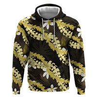 Puakenikeni Maile Lei Hoodie Frangipani Yellow Tropical Leaves LT01 Pullover Hoodie Yellow - Polynesian Pride