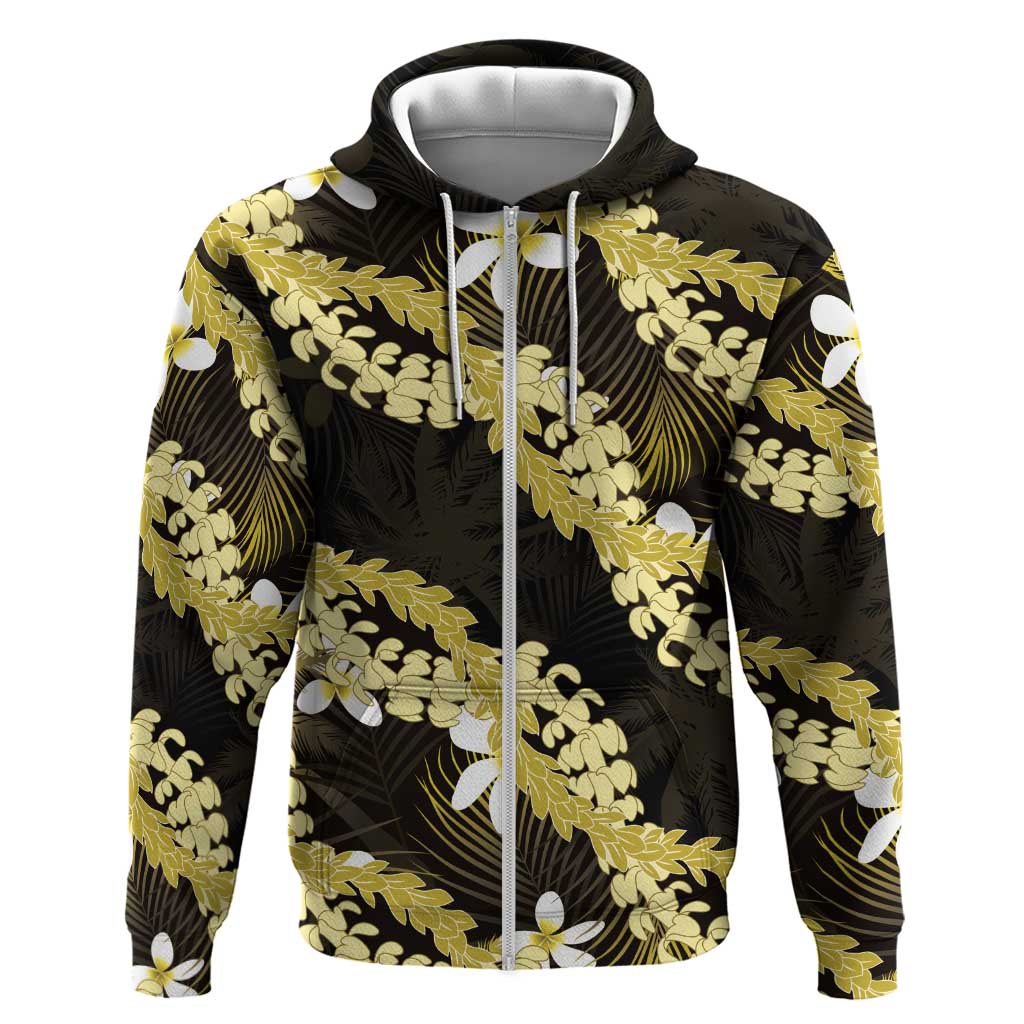 Puakenikeni Maile Lei Hoodie Frangipani Yellow Tropical Leaves LT01 Zip Hoodie Yellow - Polynesian Pride