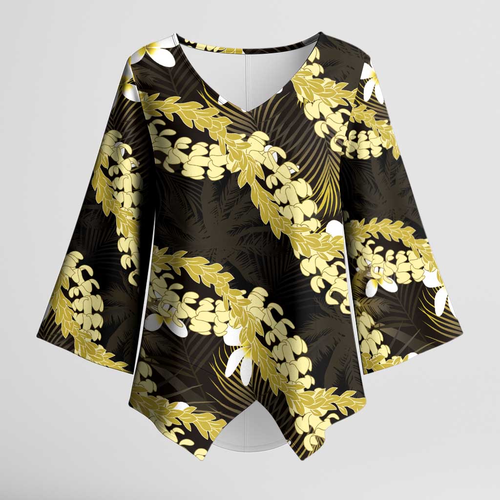 Puakenikeni Maile Lei Kimono Sleeve Blouse Frangipani Yellow Tropical Leaves LT01 Female Yellow - Polynesian Pride