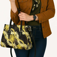 Puakenikeni Maile Lei Leather Bag Frangipani Yellow Tropical Leaves