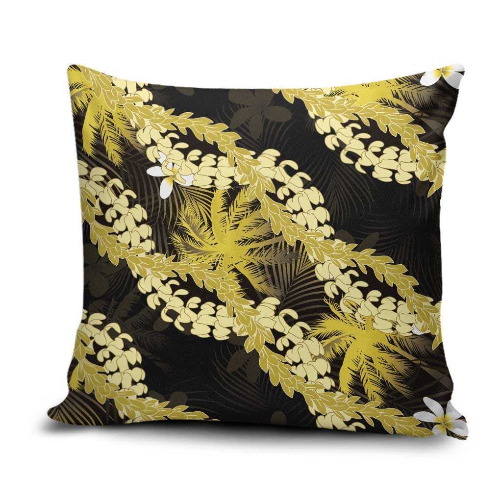 Puakenikeni Maile Lei Pillow Cover Frangipani Yellow Tropical Leaves
