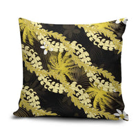 Puakenikeni Maile Lei Pillow Cover Frangipani Yellow Tropical Leaves