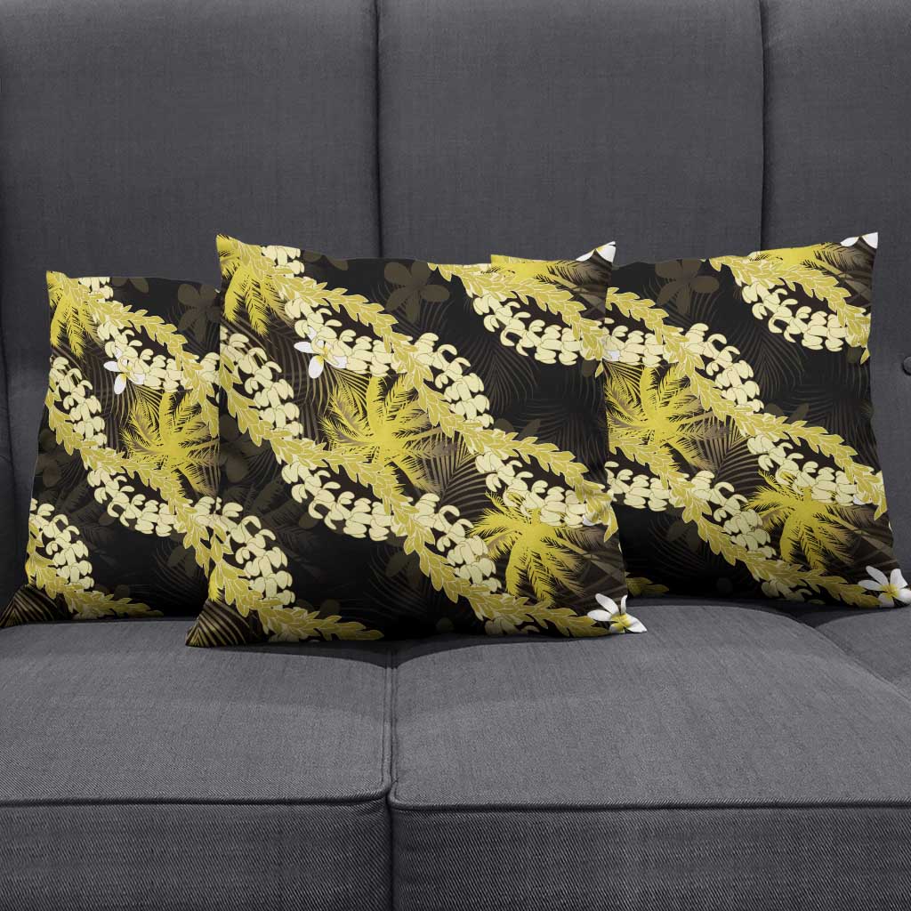Puakenikeni Maile Lei Pillow Cover Frangipani Yellow Tropical Leaves