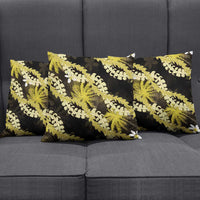 Puakenikeni Maile Lei Pillow Cover Frangipani Yellow Tropical Leaves
