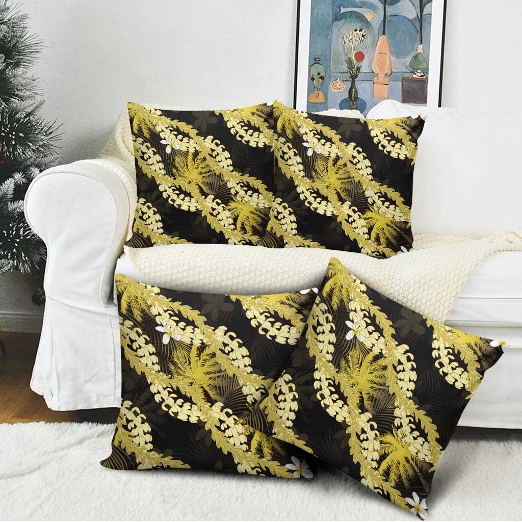 Puakenikeni Maile Lei Pillow Cover Frangipani Yellow Tropical Leaves