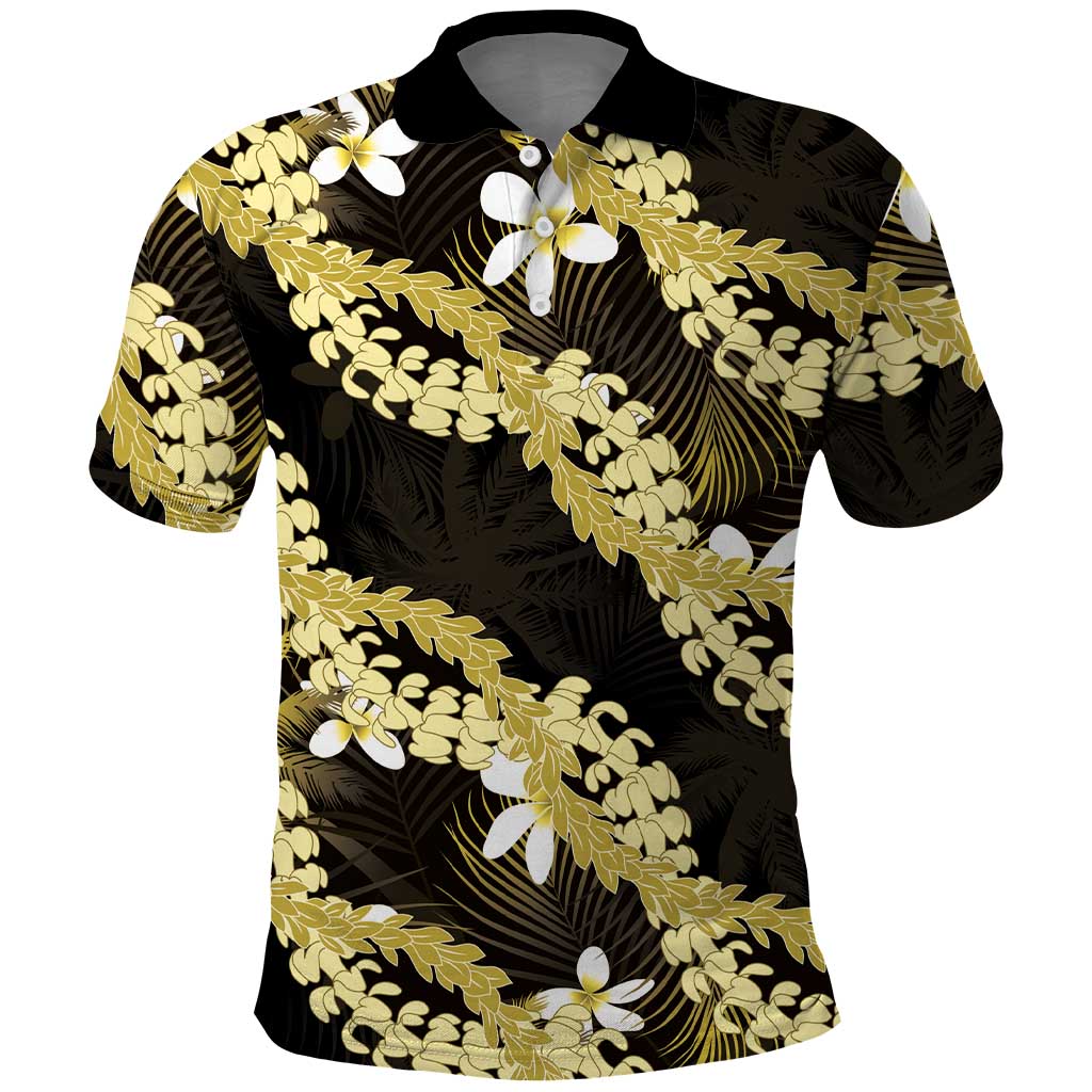 Puakenikeni Maile Lei Polo Shirt Frangipani Yellow Tropical Leaves