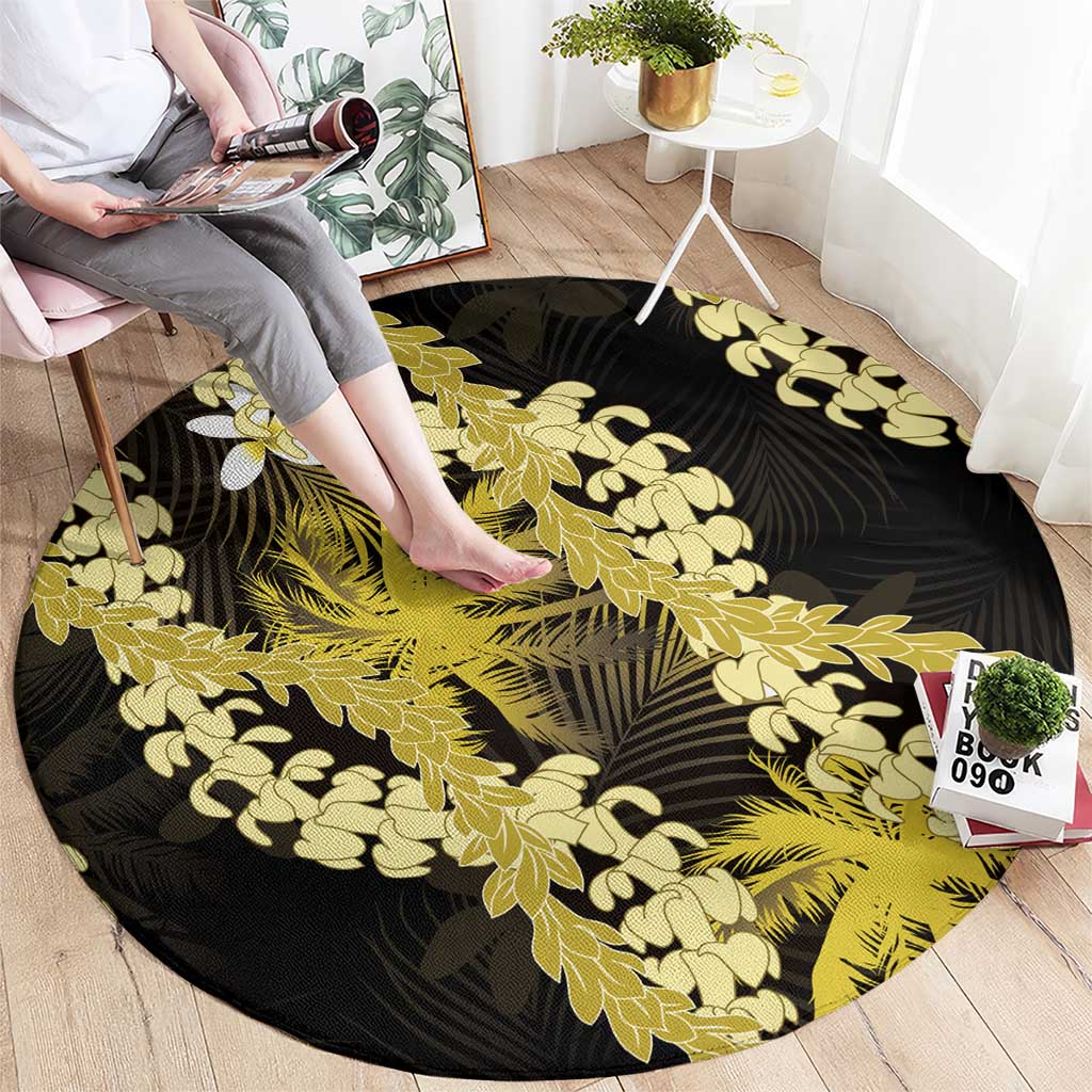 Puakenikeni Maile Lei Round Carpet Frangipani Yellow Tropical Leaves LT01 - Polynesian Pride