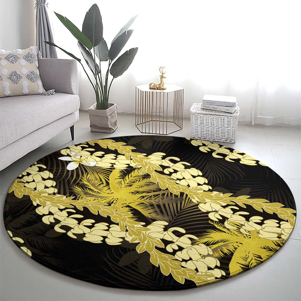Puakenikeni Maile Lei Round Carpet Frangipani Yellow Tropical Leaves LT01 - Polynesian Pride
