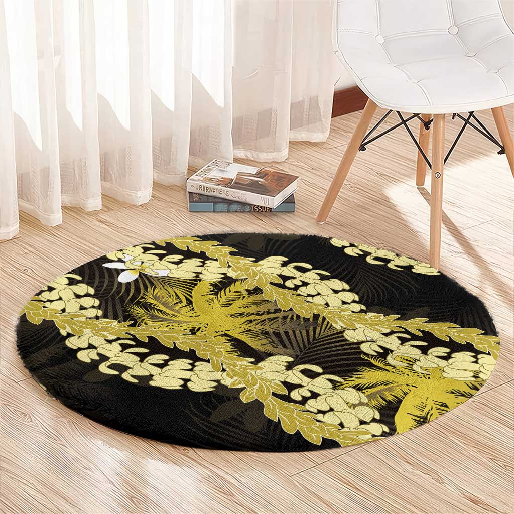 Puakenikeni Maile Lei Round Carpet Frangipani Yellow Tropical Leaves LT01 - Polynesian Pride
