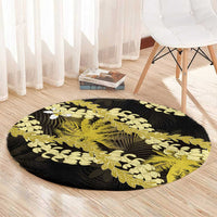 Puakenikeni Maile Lei Round Carpet Frangipani Yellow Tropical Leaves LT01 - Polynesian Pride