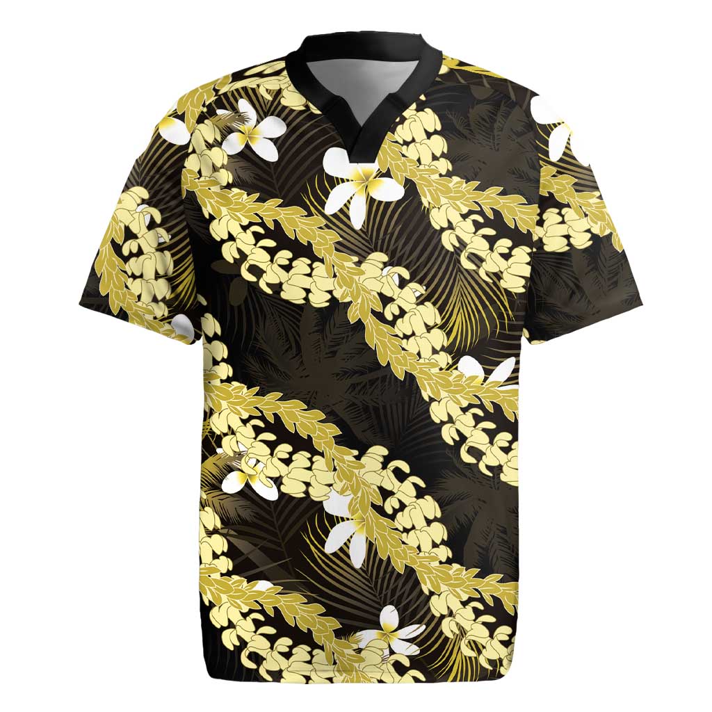 Puakenikeni Maile Lei Rugby Jersey Frangipani Yellow Tropical Leaves LT01 Yellow - Polynesian Pride