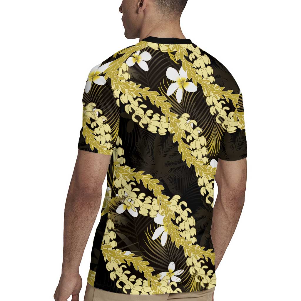 Puakenikeni Maile Lei Rugby Jersey Frangipani Yellow Tropical Leaves LT01 - Polynesian Pride