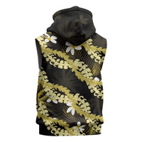 Puakenikeni Maile Lei Sleeveless Zip Hoodie Frangipani Yellow Tropical Leaves