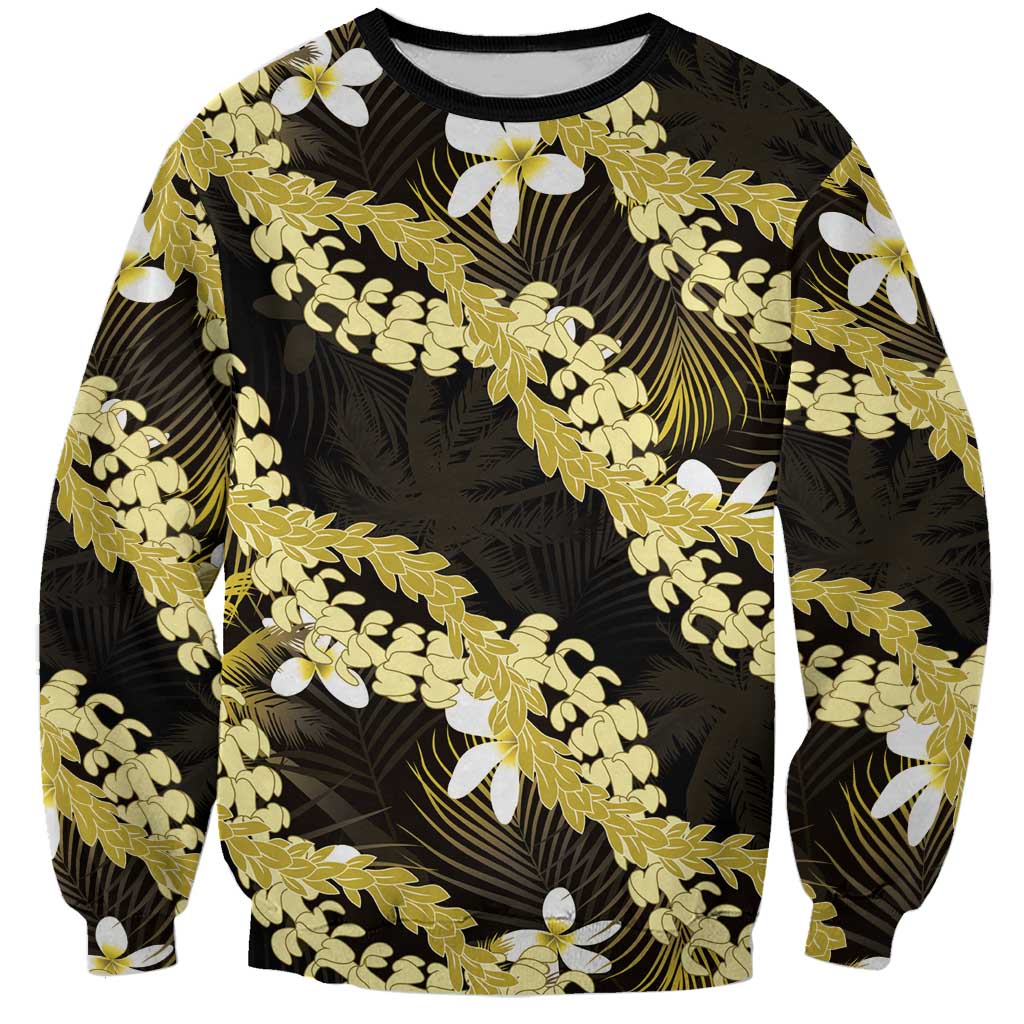 Puakenikeni Maile Lei Sweatshirt Frangipani Yellow Tropical Leaves