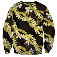 Puakenikeni Maile Lei Sweatshirt Frangipani Yellow Tropical Leaves