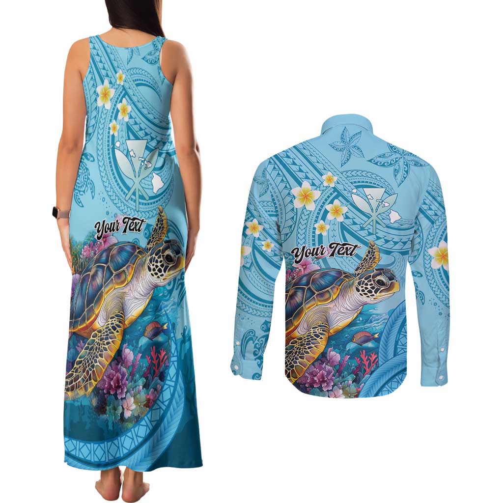 Personalized Hawaii Sea Turtle Couples Matching Tank Maxi Dress and Long Sleeve Button Shirt Hawaii Map Ocean Vibes