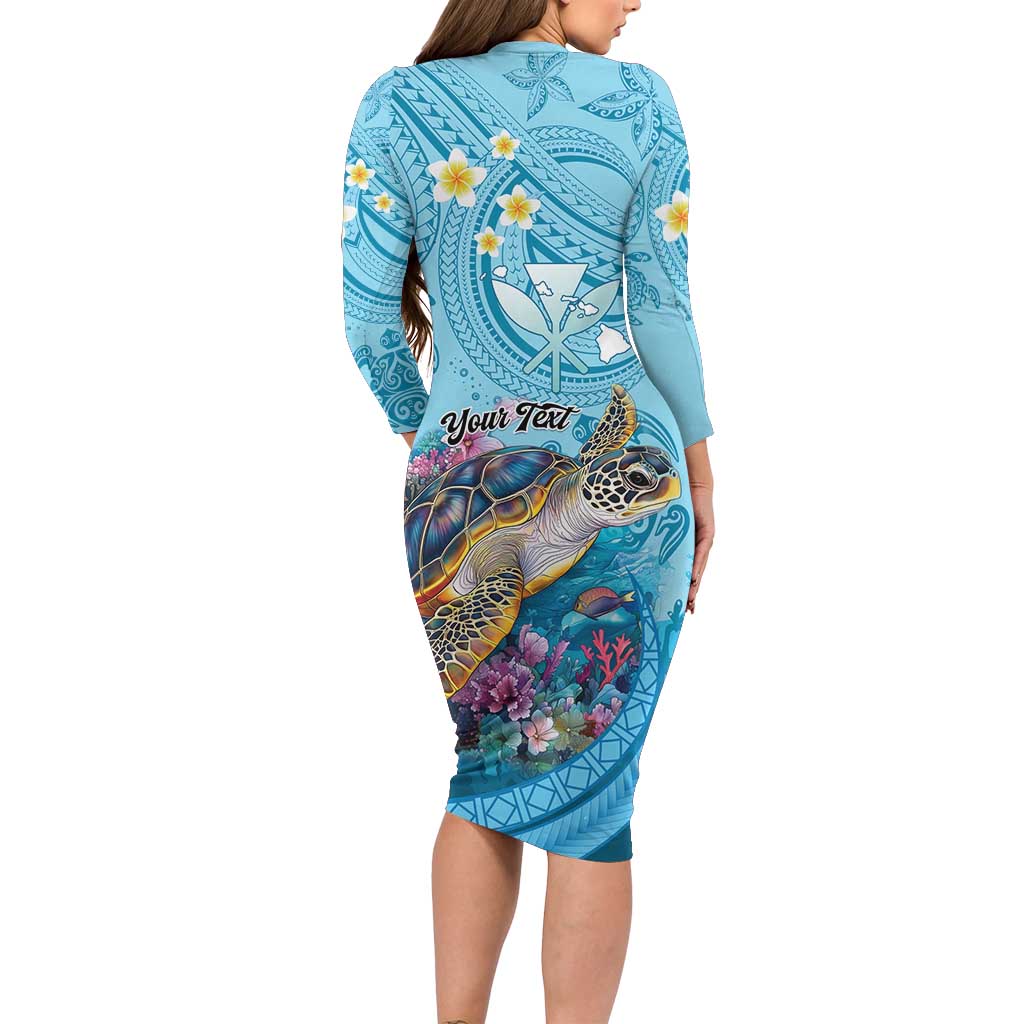 Personalized Hawaii Sea Turtle Family Matching Long Sleeve Bodycon Dress and Hawaiian Shirt Hawaii Map Ocean Vibes
