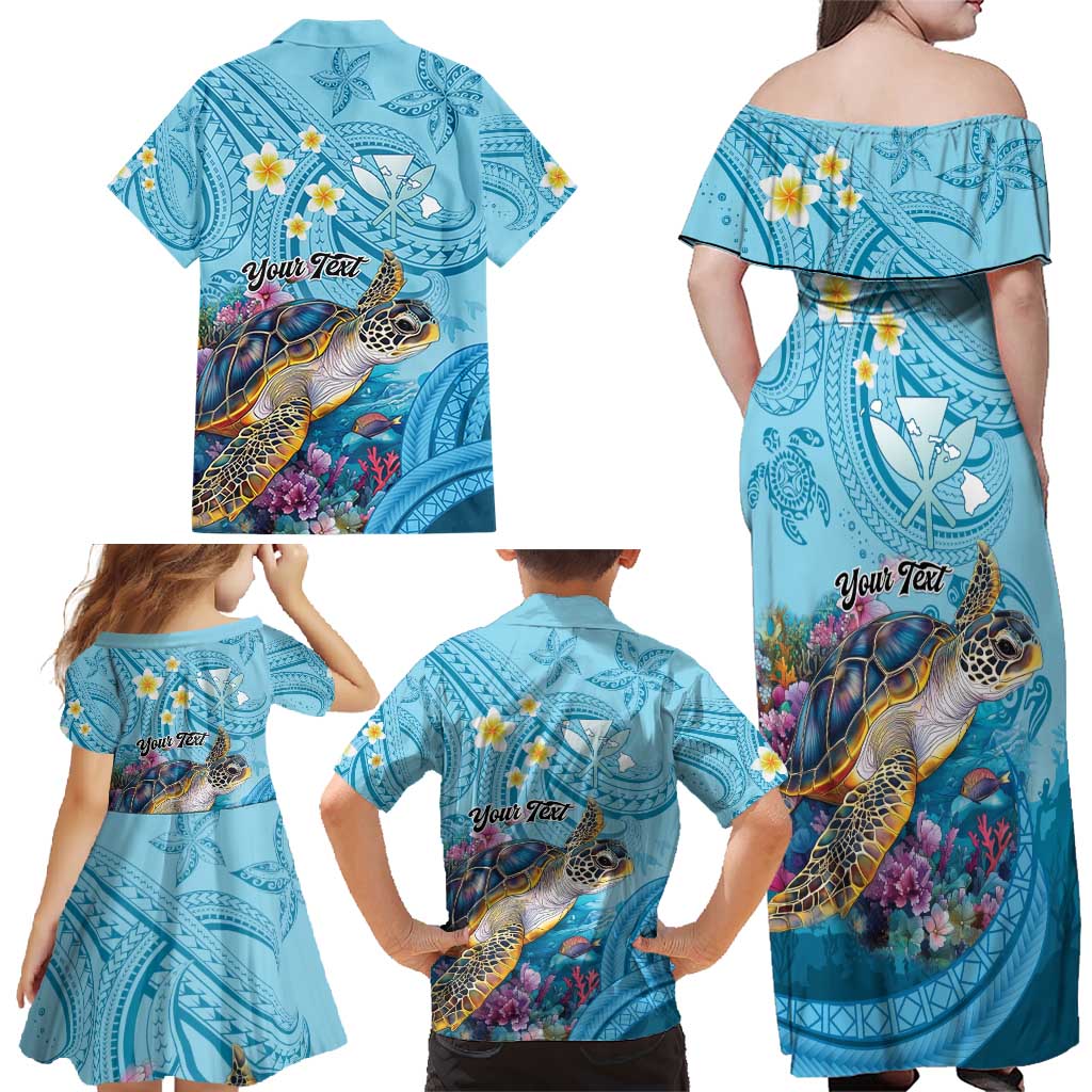 Personalized Hawaii Sea Turtle Family Matching Off Shoulder Maxi Dress and Hawaiian Shirt Hawaii Map Ocean Vibes