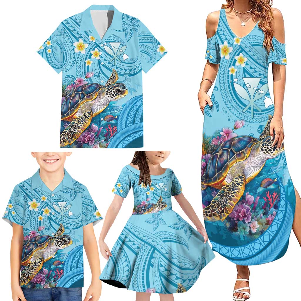 Personalized Hawaii Sea Turtle Family Matching Summer Maxi Dress and Hawaiian Shirt Hawaii Map Ocean Vibes
