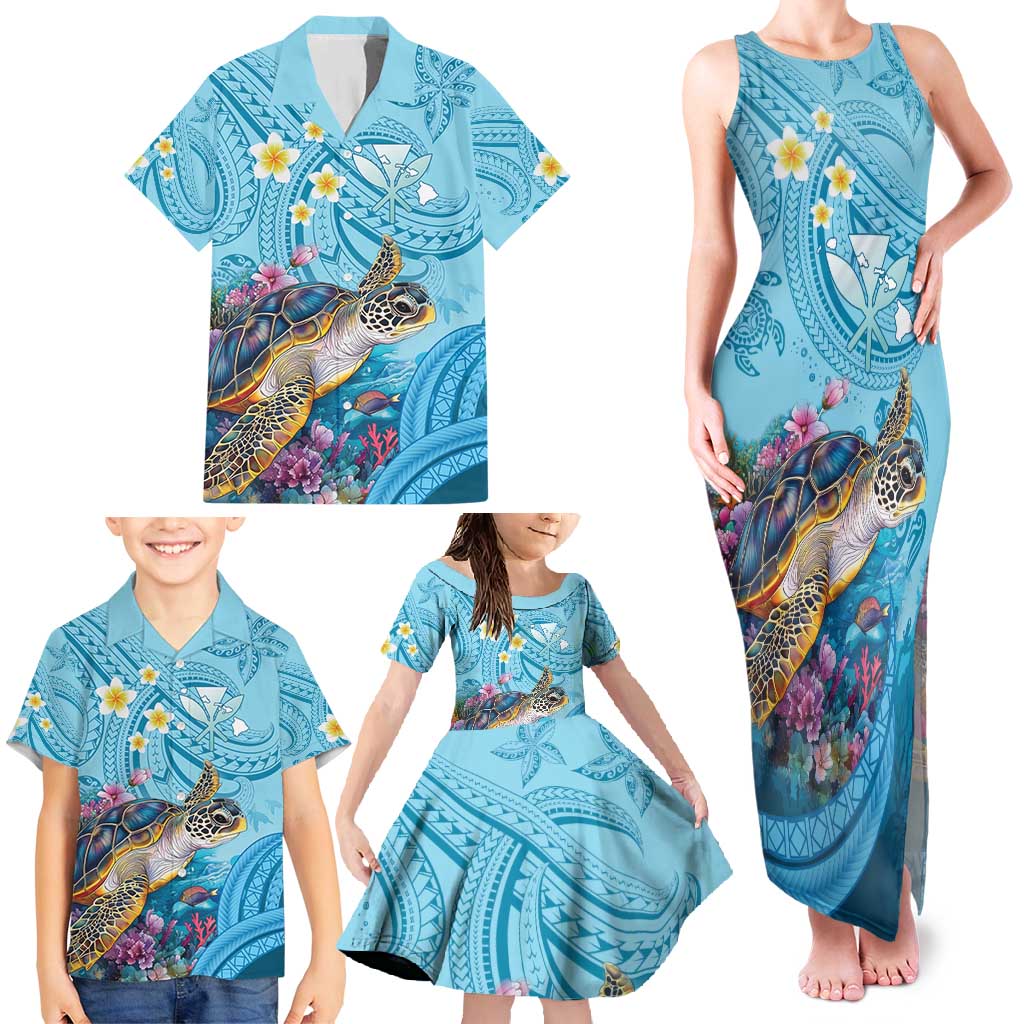 Personalized Hawaii Sea Turtle Family Matching Tank Maxi Dress and Hawaiian Shirt Hawaii Map Ocean Vibes