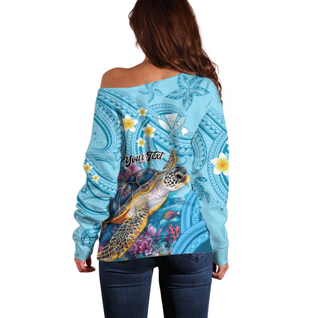 Personalized Hawaii Sea Turtle Off Shoulder Sweater Hawaii Map Ocean Vibes