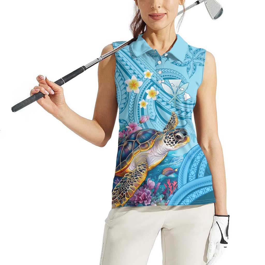 Personalized Hawaii Sea Turtle Women Sleeveless Polo Shirt Hawaii Map Ocean Vibes