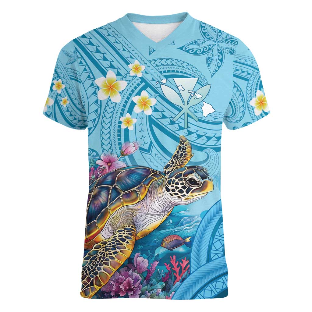 Personalized Hawaii Sea Turtle Women V-Neck T-Shirt Hawaii Map Ocean Vibes
