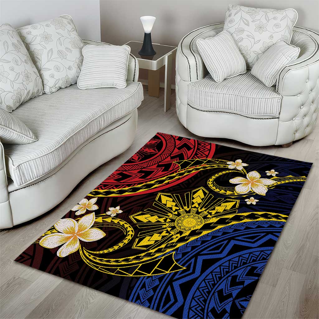 Philippines Spirit Tribal Sun Plumeria Area Rug Red And Blue Polynesian Pattern