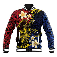 Philippines Spirit Tribal Sun Plumeria Baseball Jacket Red And Blue Polynesian Pattern