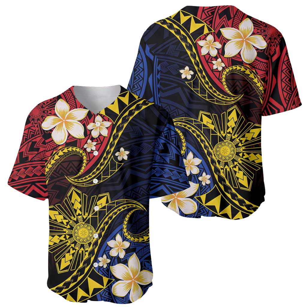Philippines Spirit Tribal Sun Plumeria Baseball Jersey Red And Blue Polynesian Pattern