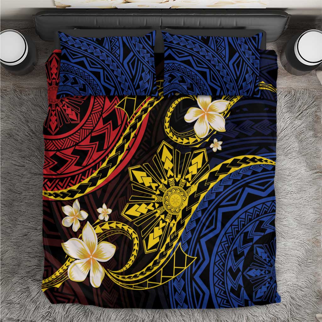 Philippines Spirit Tribal Sun Plumeria Bedding Set Red And Blue Polynesian Pattern LT01 Black - Polynesian Pride