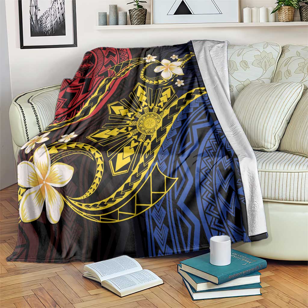 Philippines Spirit Tribal Sun Plumeria Blanket Red And Blue Polynesian Pattern LT01 Black - Polynesian Pride