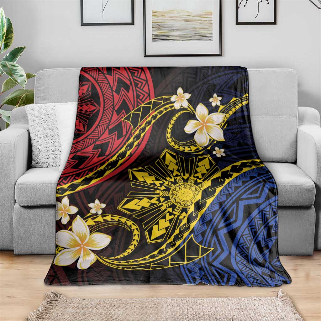 Philippines Spirit Tribal Sun Plumeria Blanket Red And Blue Polynesian Pattern