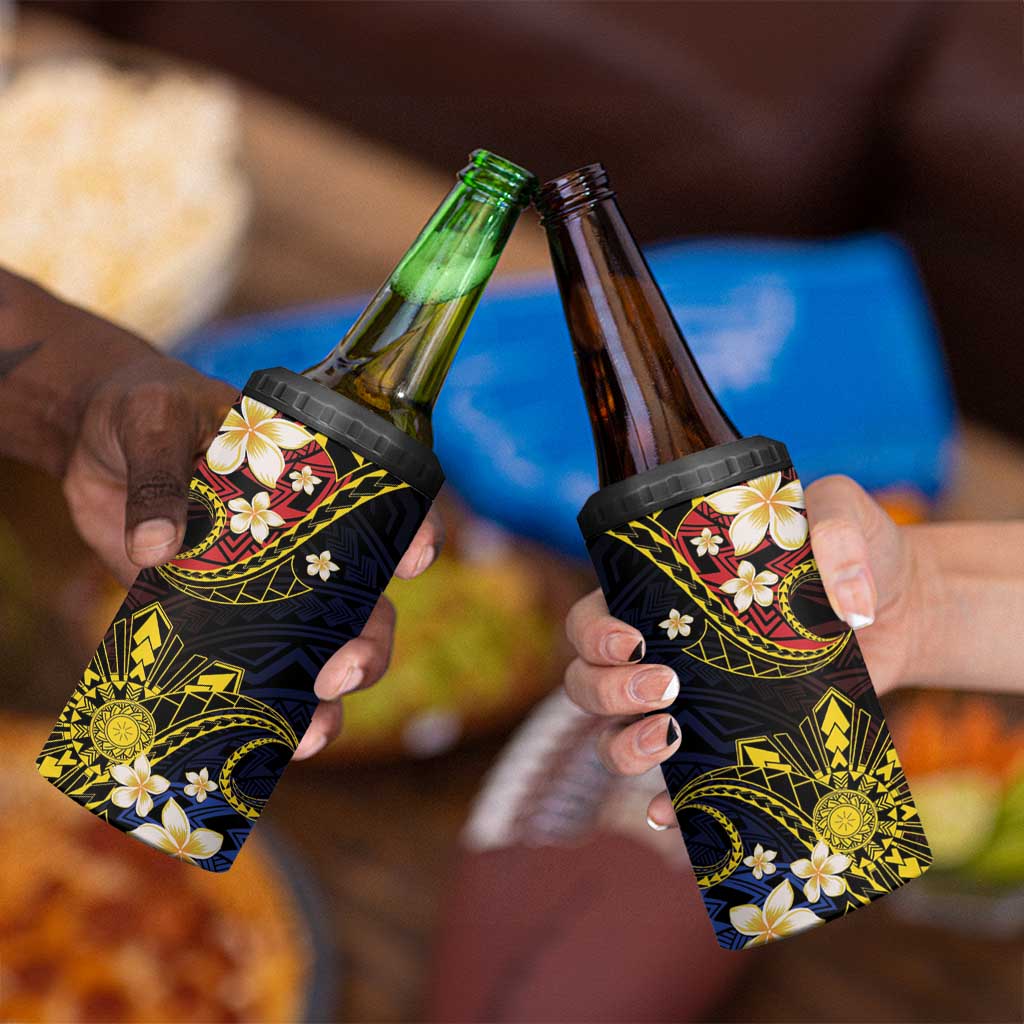 Philippines Spirit Tribal Sun Plumeria 4 in 1 Can Cooler Tumbler Red And Blue Polynesian Pattern