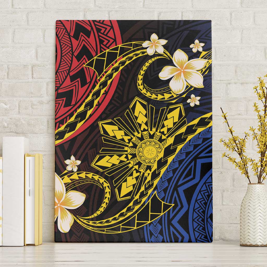 Philippines Spirit Tribal Sun Plumeria Canvas Wall Art Red And Blue Polynesian Pattern LT01 Without Frame Black - Polynesian Pride