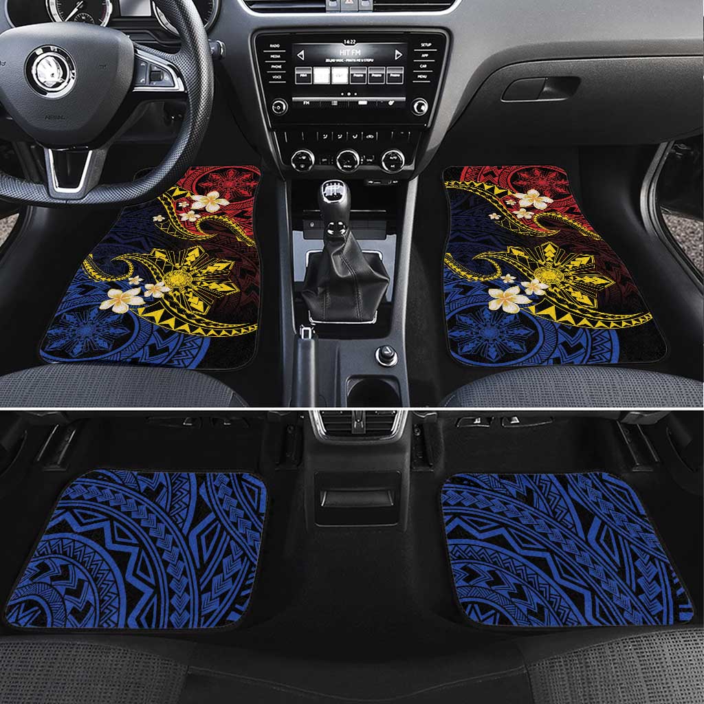 Philippines Spirit Tribal Sun Plumeria Car Mats Red And Blue Polynesian Pattern LT01 Set 4pcs Black - Polynesian Pride