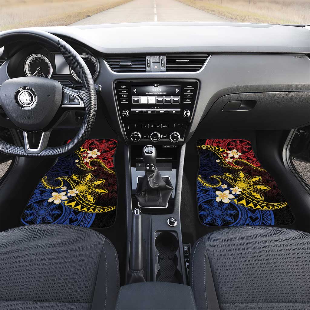 Philippines Spirit Tribal Sun Plumeria Car Mats Red And Blue Polynesian Pattern