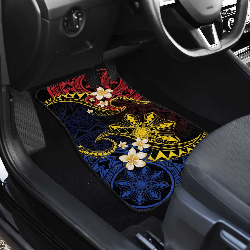 Philippines Spirit Tribal Sun Plumeria Car Mats Red And Blue Polynesian Pattern