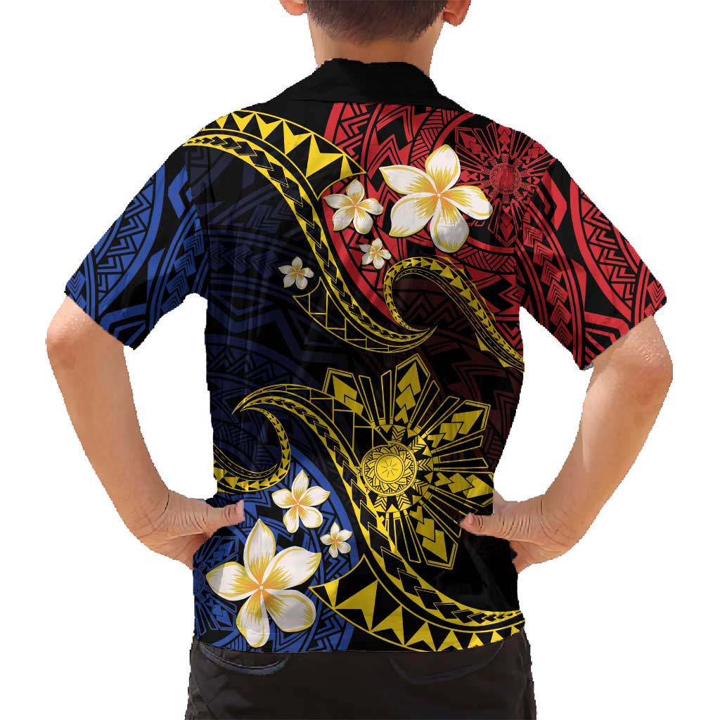 Philippines Spirit Tribal Sun Plumeria Family Matching Summer Maxi Dress and Hawaiian Shirt Red And Blue Polynesian Pattern