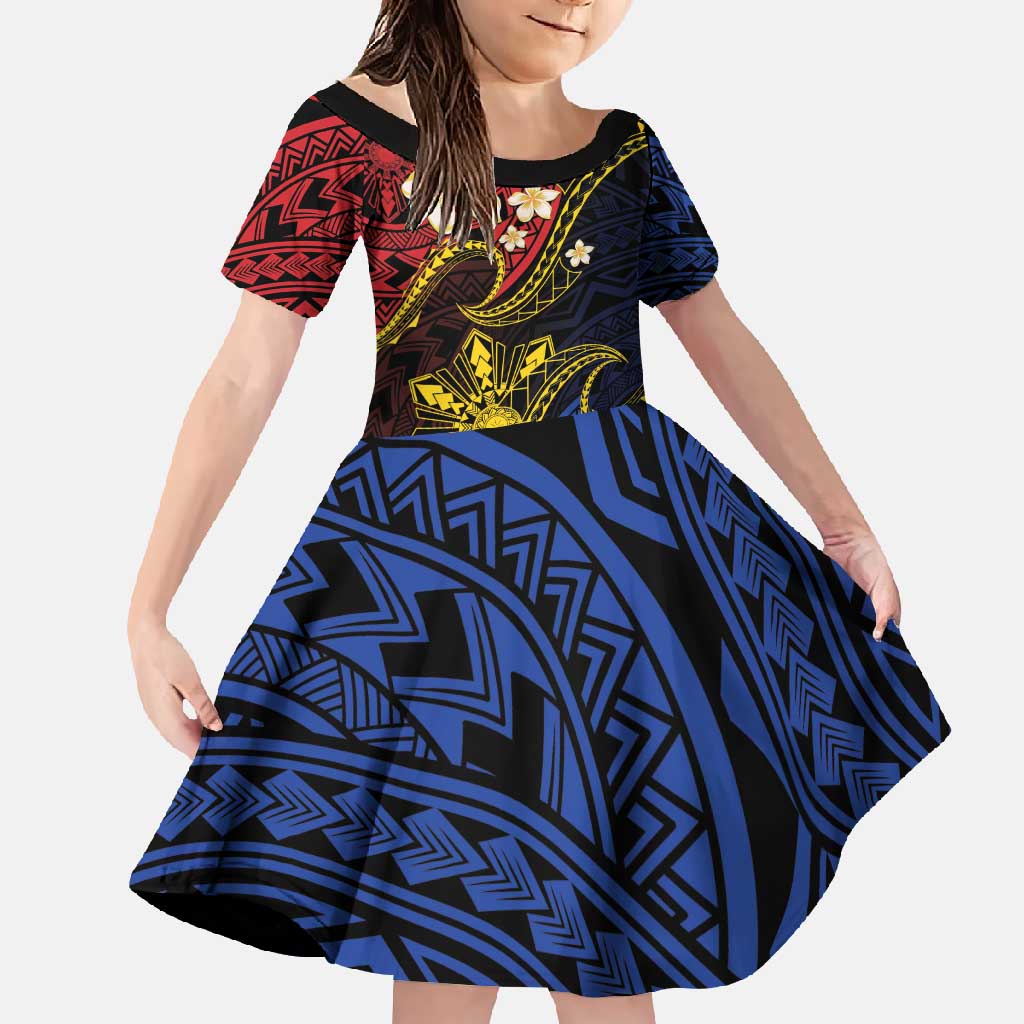 Philippines Spirit Tribal Sun Plumeria Family Matching Summer Maxi Dress and Hawaiian Shirt Red And Blue Polynesian Pattern