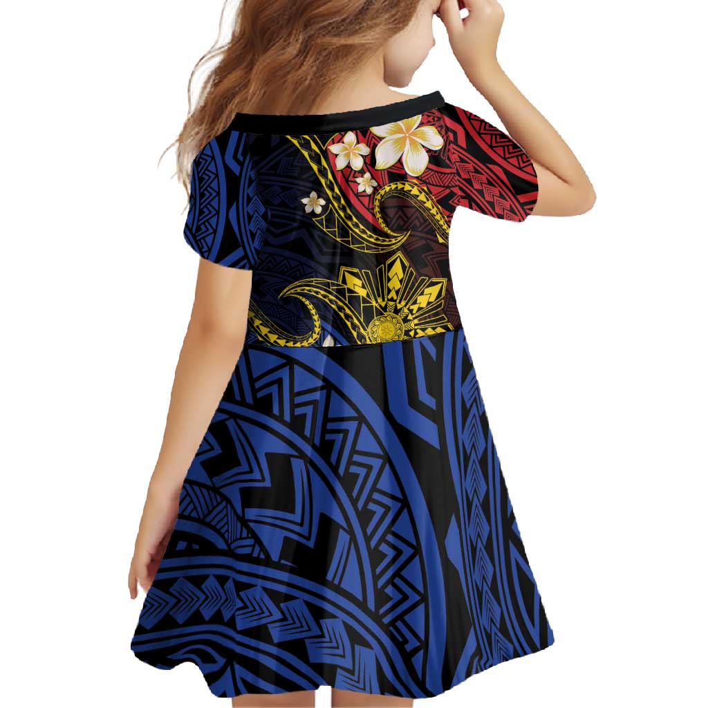 Philippines Spirit Tribal Sun Plumeria Family Matching Summer Maxi Dress and Hawaiian Shirt Red And Blue Polynesian Pattern
