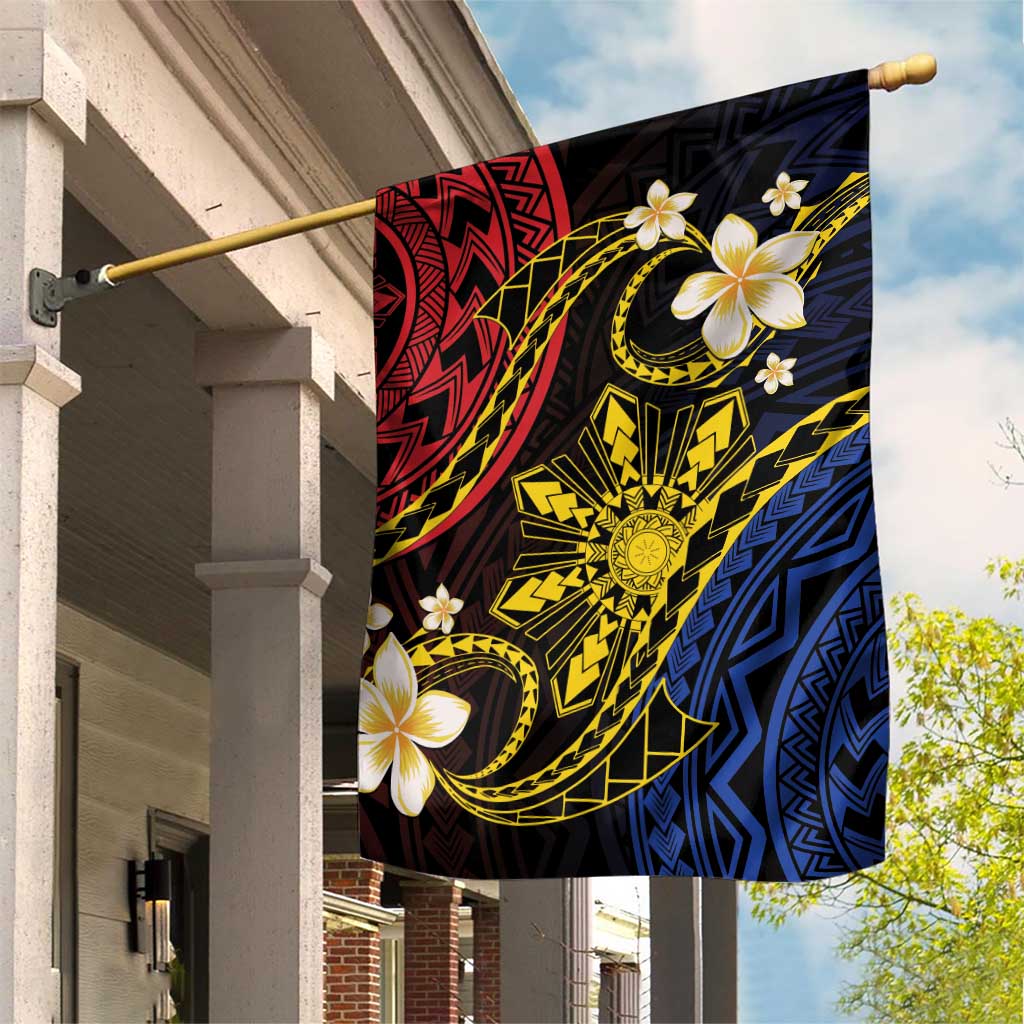 Philippines Spirit Tribal Sun Plumeria Garden Flag Red And Blue Polynesian Pattern