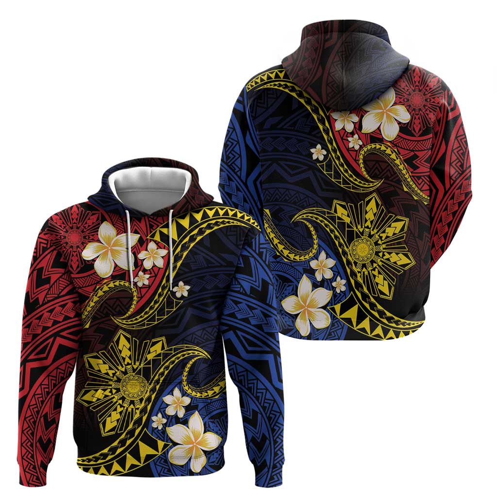 Philippines Spirit Tribal Sun Plumeria Hoodie Red And Blue Polynesian Pattern
