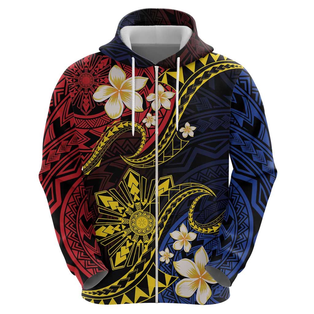 Philippines Spirit Tribal Sun Plumeria Hoodie Red And Blue Polynesian Pattern