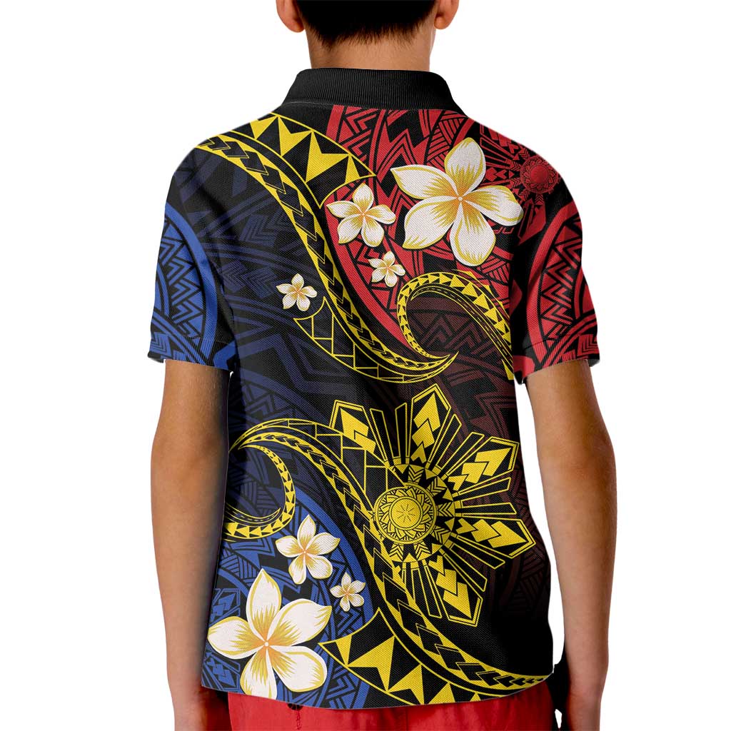 Philippines Spirit Tribal Sun Plumeria Kid Polo Shirt Red And Blue Polynesian Pattern