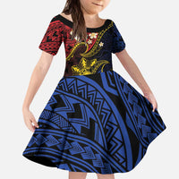 Philippines Spirit Tribal Sun Plumeria Kid Short Sleeve Dress Red And Blue Polynesian Pattern