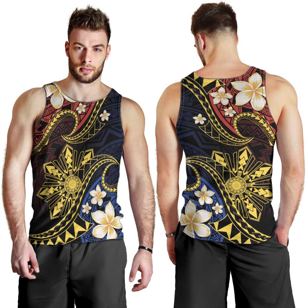 Philippines Spirit Tribal Sun Plumeria Men Tank Top Red And Blue Polynesian Pattern