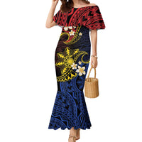 Philippines Spirit Tribal Sun Plumeria Mermaid Dress Red And Blue Polynesian Pattern